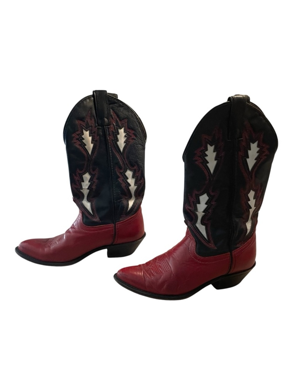 Red and Black Women's Two-Tone Leather Western Heeled Boots